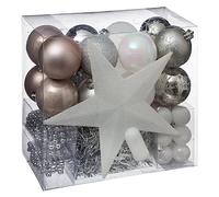 Lot déco Noël - Kit 44 pièces pour décoration sapin : Guirlandes, Boules et Cimier - Thème, Gris/Blanc/Chocolat