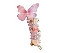 Lot d'élastiques à cheveux vintage en spirale avec papillons et perles - Haute élasticité - Sans pli - Cordon téléphonique avec fleurs et perles - Pour femmes et filles - Parfait pour les tresses, les