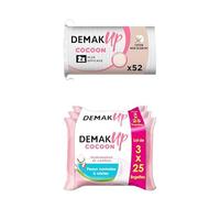 Lot Demak'Up Cocoon Ovales Cotons à Démaquiller - Visage et Yeux - 100% Fibres de Coton Naturelles - 4x52 cotons + Demak'Up Cocoon - Lingettes à démaquiller - 75 Lingettes démaquillantes