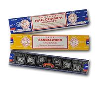 Lot d'Encens Aromatique x 3 - Satya SuperHit + Nag Champa + Santal - Encens Naturel Aromathérapie - Bâtonnets d'Encens - 3 Boîtes de 15 g.