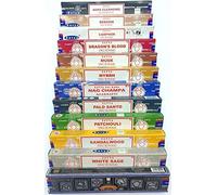 Lot d'encens Satya PREMIUM - 12 paquets - 144 bâtonnets à brûler (Aura Cleansing, Benjoin, Camphre, Sang de Dragon, Musc, Myrrhe, Nag Champa, Palo Santo, Patchouli, Santal, Sauge Blanche, Super Hit)