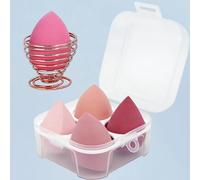 Lot d'éponges de maquillage avec 1 support et étui à œufs, parfaites pour crème, poudre et liquide (rose, 4 pièces + 1 support + étui)
