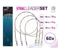 Lot des fils en acier BOMB! Avec émerillon et agrafe / 49 brins | 60ks/30,35,40cm/9,11,14kg