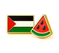 Lot deux Pins Palestine et Pasteque | Broche Pin Free Palestine | Pin's Drapeau Palestinien Pastèque | Accessoire pour Crocs et Sac à Dos | Émail Durable | Bijoux Plaqué Or