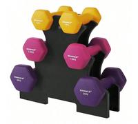 Lot D'haltères Hexagonaux Courts Avec Support D'haltères, 2 X 1 Kg, 2 X 1,5 Kg, 2 X 2 Kg, Finition Mate, Revêtement En Néoprène