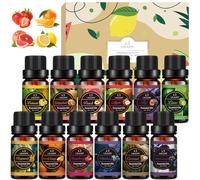 Lot d'huiles essentielles pour diffuseur de 12 x 10 ml, 100 % huile parfumée pure, coffret cadeau pour savon, bougies, humidificateur, spa, massage, bain, bricolage - myrtille, citron, citron vert