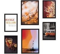 Lot d'impressions murales Orange, Yellow & White - Sans cadres - Décorations murales pour la maison et le bureau - Matériaux certifiés, fabriqués en Italie - Affiches assorties 2 x A3 & 4 x A4 - 30 x