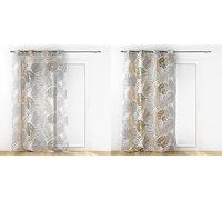 Lot Douceur d'Intérieur : 1 Voilage à Oeillets 140 x 280 Cm, Voile Sablé + 2 Rideaux à Oeillets 140 x 280 Cm - Gamme Polyester Imprimé Métallisé, Mogador