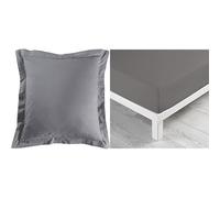 Lot Douceur d'Intérieur, 2 Taies d'oreiller (63 x 63 cm) + Drap Housse (140 x 190 cm) Lina Gris Souris, 100% Coton
