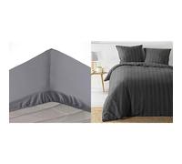 Lot Douceur d'Intérieur, Drap Housse Microfibre (140 x 190 cm) Oscar + Parure 3 Pièces Microfibre (240 x 220 cm) Cleo - Anthracite