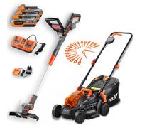 FUXTEC Ensemble Outils de Jardin - Tondeuse à Gazon sans Fil 33cm - Coupe-Bordure Batterie 25cm - Livré avec 3X Batteries Li-ION 2Ah et Chargeur Double