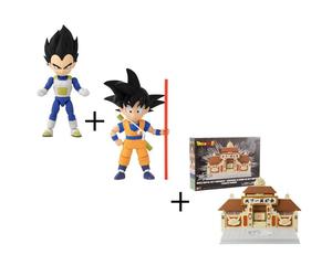 Lot Dragon Ball 2 figurines + Diorama pour figurine - BANDAI : Mini Vegeta, Mini Goku + 1 arène Tenkaichi Budokai