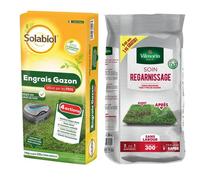 Lot d'un sac de Gazon soin regarnissage 5kgs et d'un sac engrais gazon 10kgs-