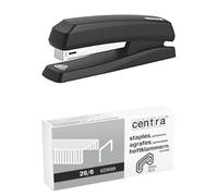 Lot d'une Agrafeuse de bureau demi-bande, plastique, 20 feuilles 80g/m², pour agrafes 24/6-26/6, Noir + une boîte de 5000 Agrafes 26/6 mm