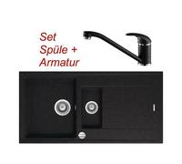 LOT évier en granit noir Victory S1000 + robinet d'évier VAF 9205 noir NEUF