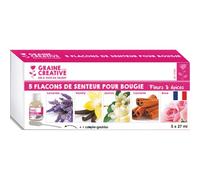 Lot flacons de parfums pour bougies graine creative 27 ml 5 parfums assortis 1 pipette offerte