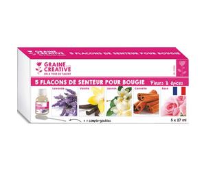 Lot flacons de parfums pour bougies graine creative 27 ml 5 parfums assortis 1 pipette offerte