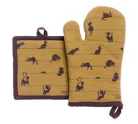 Lot gant de cuisine/manique Dubout Partition de chats cannelle 18 x 28 cm Winkler