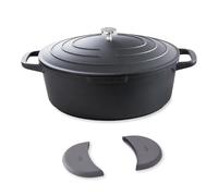 Lot grande cocotte légère ovale en fonte d'aluminium 32 cm coloris noir et deux maniques silicone