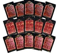 Lot. Jambon ibérique 5 paquets de 100 gr, Chorizo Ibérique Bellota 5 paquets de 100gr et Saucisson Ibérique Bellota 5 paquets de 100gr.