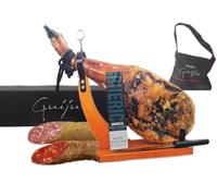 LOT JAMON (PALETA) IBHERICO SÉLECTION AVEC CHORIZO ET SALCHICHON DE BELLOTA ET COUTEAU + JAMONIER-CADEAU AVANT D'IBÉRIQUES DE BELLOTA GUIJU-FABRIQUE DE GUIJUELO.