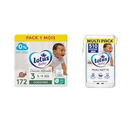 Lot Lotus Baby - Couches Taille 3 (5-9 kg) Pack 1 mois - 172 couches + Lotus Baby Peau Nette - Cotons bébé - 510 Cotons