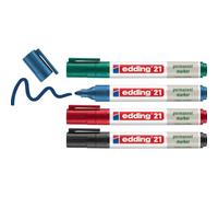 edding Marqueur permanent 21 EcoLine – pointe ogive 1,5–3 mm – 90% plastique recyclé – 4 couleurs