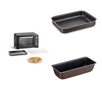 LOT Moulinex Four électrique posable 19 L, chaleur tournante, 6 modes de cuisson, Thermostat réglable jusqu’à 240°C, Optimo noir OX444810 + Tefal Plat Aluminium 20x26 cm + Tefal Moule à cake 28 cm