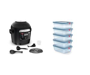 LOT Moulinex Multicook Stir&Fry, Multicuiseur et air fryer, Pale de mélange automatique, 14 programmes, MZ7408F0 + Emsa oneClick, Lot de 5 boîtes de conservation 1,2L, Fermeture en un clic, N1231200