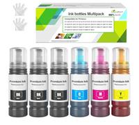 Lot multiple de bouteilles d'encre Compatible pour imprimantes EPT104 ET-2820 ET-4800 ET-2870 ET-2810 ET-2862 ET-2826 ET-2856 ET-4810 ET-2811 ET-2812 ET-2815 ET-2821 ET-2710 ET-2711 (6PK 3BK/C/M/Y)