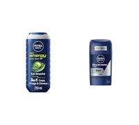 Lot NIVEA MEN Gel Douche Energy (1 x 250 ml) - Soin lavant 3 EN 1 - Soin nettoyant Corps Visage & Cheveux + Stick Derma Dry Control -96H Anti-Transpirant - Protection Maximum Transpiration - 50 ml