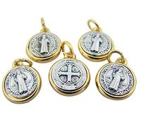 Lot of 5 Saint St Benedict of Nursia Patron Against Evil 1/2 Inch Tu Tone Medal by SFI