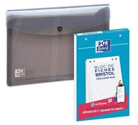 Lot Oxford Bloc de 30 fiches bristol 125x200mm Q5/5 Blanc + 1 Chémise Hawai A5 Modèle aléatoire