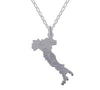 Lot pendentif carte Italie en Argent 925 + Chaîne 45cm en Argent 925 - Mixte - collier italie botte en argent massif- cadeau homme femme enfant anniversaire noel