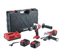 FLEX ELECTROPORTATIF MACH Lot Perceuse à Percussion PD 2G Meuleuse ID 1/4 18.0-EC Flex + 2 Batterie 5.0Ah, chargeur-516198