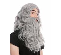 Lot Perruque & Barbe Tressée Homme Viking Norman Barbare Nain Gris