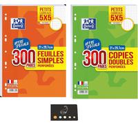 Lot Petits Carreaux 300 Feuilles Simples + 300 Copies Doubles Perforées + 1 Index Adhésif Blumie[Z850]