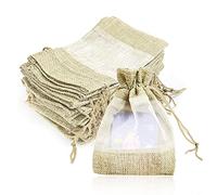 Lot PFLYPF de 16 sacs en organza cousus en toile de jute, avec cordons de serrage et réutilisables, parfaits pour les bijoux, ornements, bonbons et friandises