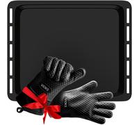 VIOKS Lot de plaques de cuisson en émail profondes 450 x 375 x 43 mm de rechange pour plaque de cuisson Whirlpool 481010657928 et 2 gants en silicone résistants à la chaleur pour barbecue