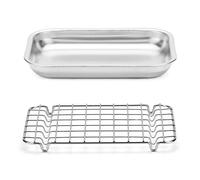 Lot plat à four rectangulaire bas 30 cm et grille 28 cm en acier inoxydable Steel Pan