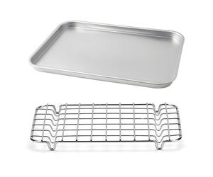 Lot plat à four rectangulaire bas 40 cm et grille 38 cm en acier inoxydable Steel Pan