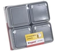 Lot plexo 1 va-et-vient + 3 prises de courant LEGRAND - Terre gris saillie