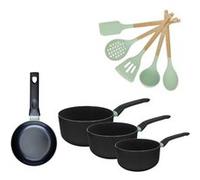 Lot Poêle 16cm et 3 Casseroles 16/18/20cm Fackelmann Brandao avec 5 ustensiles Océan