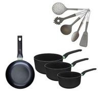 Lot Poêle 20cm & 3 Casseroles 16/18/20cm sans PFAS Fackelmann Brandao avec 5 ustensiles Vario