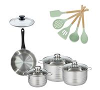 Lot Poêle 20cm avec couvercle et 3 Faitouts 16/20/24cm Généva avec 5 ustensiles de cuisine Océan Fackelmann