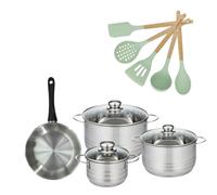 Lot Poêle 20cm Généva et 3 Faitouts 16/20/24cm Généva avec 5 ustensiles Océan Fackelmann