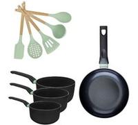 Lot Poêle 28 cm et 3 Casseroles 16/18/20 cm Fackelmann Brandao avec 5 ustensiles Océan