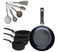 Lot Poêle 30 cm & 3 Casseroles 16/18/20 cm Fackelmann Brandao avec 5 Ustensiles de Cuisine Vario