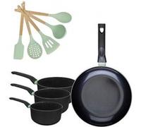 Lot Poêle 30cm et 3 Casseroles 16/18/20cm Fackelmann Brandao avec 5 ustensiles Océan