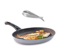 Lot poêle à poisson ovale revêtement Dur comme la pierre 34 cm et pince à arêtes Mathon